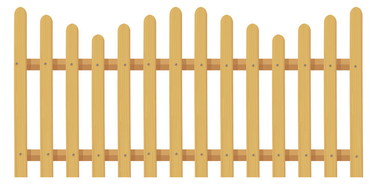 Wooden railing barrier. Decorative plank cartoon fence