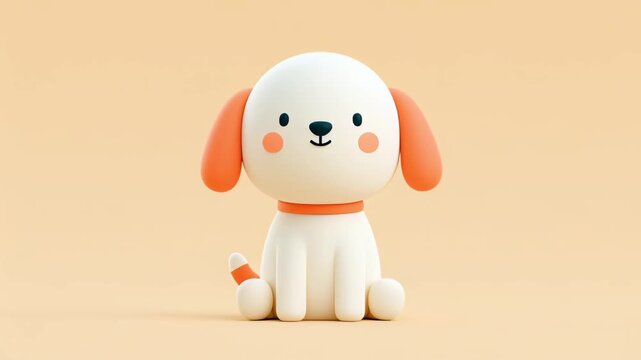 Adorable 3d cartoon puppy character with floppy ears and a collar sitting on a pastel background, tilting its head and looking around curiously in a seamless looping animation
