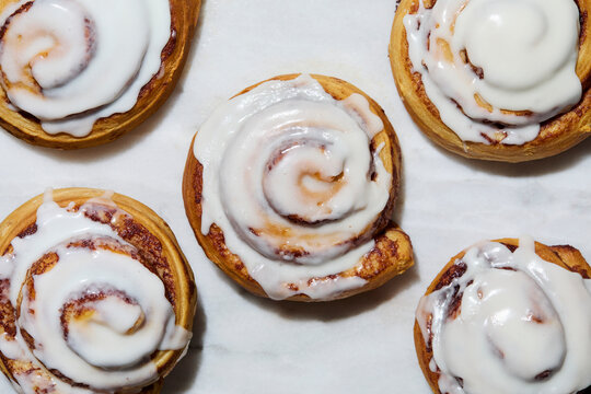 Overhead view of cinnamon rolls