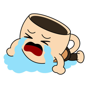 Cute Coffee Cup Character with Blue Tears and Open Mouth Crying Expression for Funny Emotional Reaction Stickers