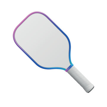 White Pickleball Paddle, 3d Vector Illustration. Pickleball Paddle Icon with White Handle. Pickleball Paddle Isolated for Paddle Sports, Training, Match, Tournament, Club, Court, Recreation