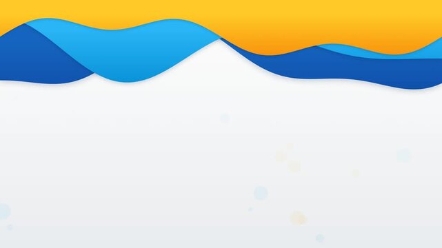 Abstract paper cut background with undulating yellow and blue waves on the top border framing clean copy space. Seamless motion loop ideal for modern corporate presentations.