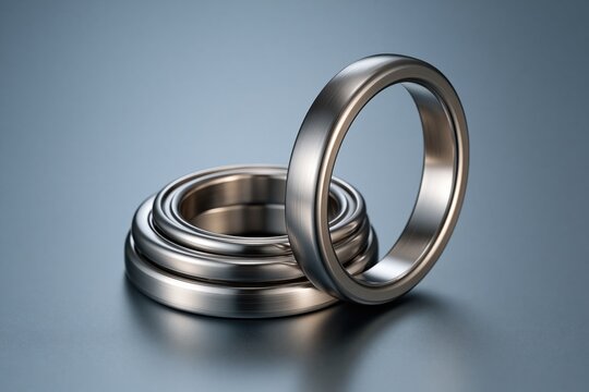 Stack of metallic rings on reflective surface