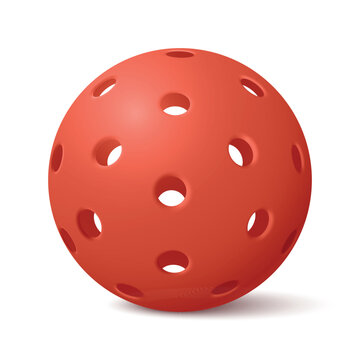 Pickleball Ball Vector Illustration. 3d Red Pickleball Ball Illustration. Plastic Sports Ball with Holes for Game, Training, Court Sport, Recreation, Equipment Design