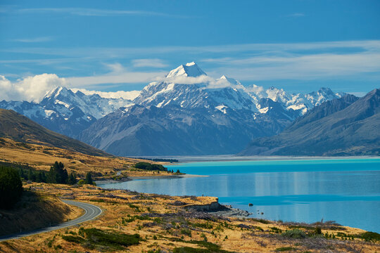 New Zealand, South Island, Lake Pukaki, Mount Cook