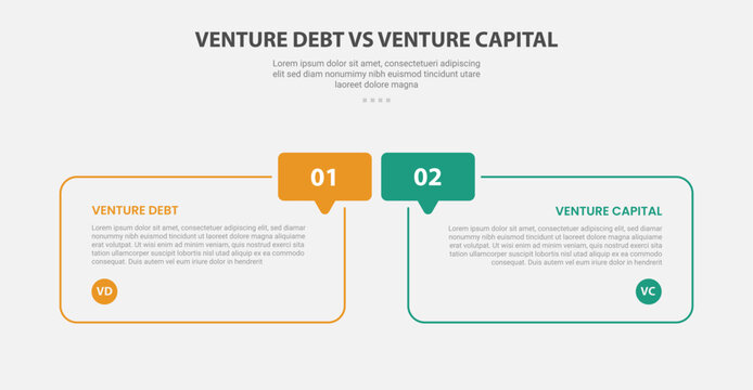 venture debt vs venture capital infographic template with outline rounded box speech bubble number tab layout, outline style