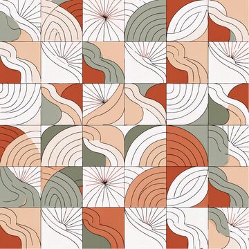 Scandinavian Terracotta Geometric Arch and Wave Surface Pattern Tile