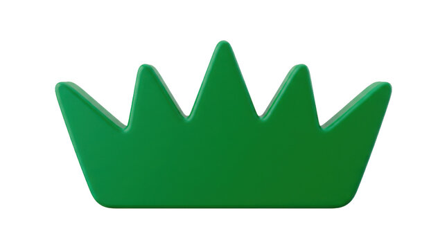 Simple green 3D crown symbol with a smooth matte finish, clean stylized points and balanced geometric proportions, modern icon-like decorative object, photorealistic rendering. Straight-on front view,