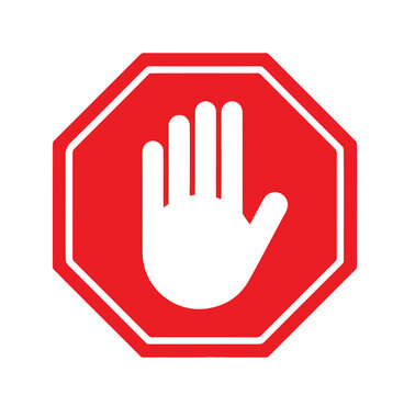 Red stop hand block octagon sign or Adblock or do not enter or forbidden icon. 