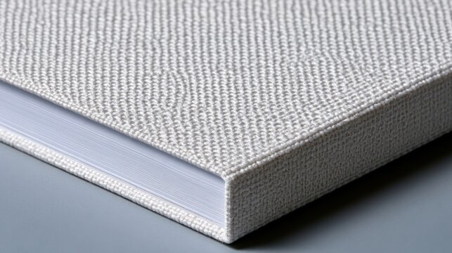 Textured book cover detail with crisp white pages