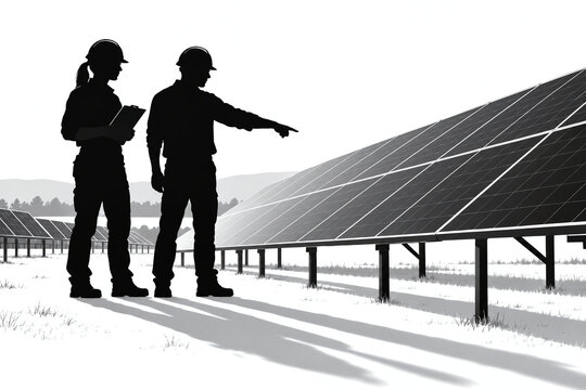 Technicians working on a solar panel installation