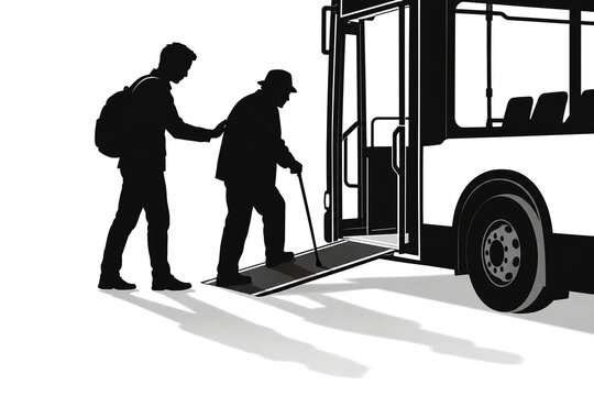 Passenger with a mobility aid boarding a public bus