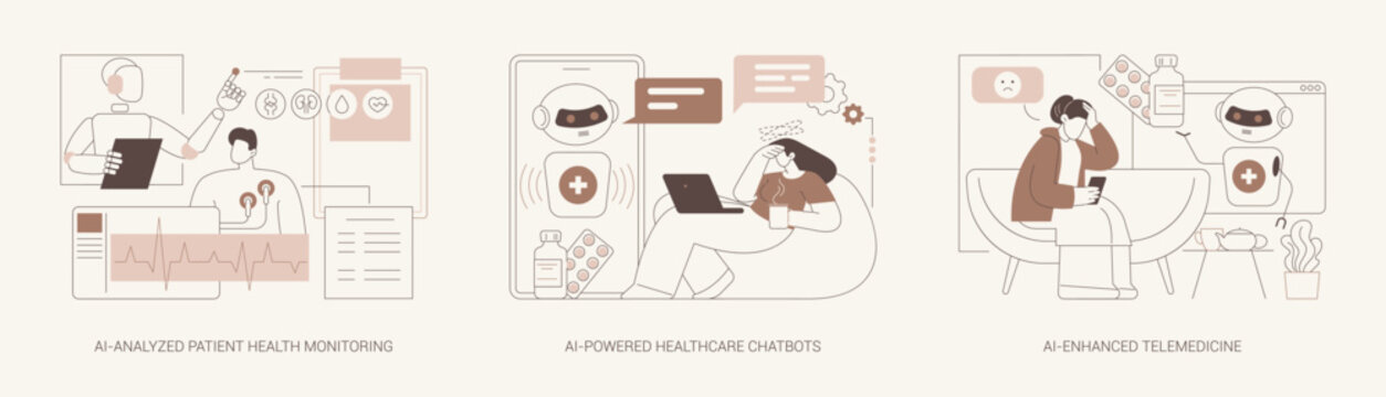 AI technology in Healthcare abstract concept vector illustrations.