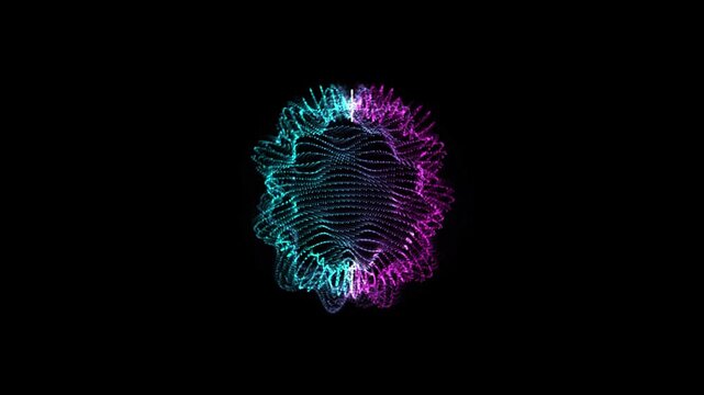 Dynamic glowing sphere motion graphic loop featuring a pulsating pulsar with vibrant cyan and magenta energy waves. Rotational orbits and volumetric atmospheric glow create a futuristic, high-energy v