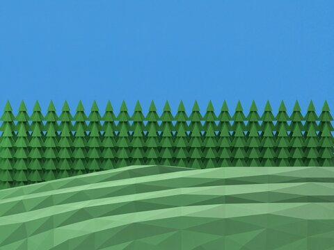 Low poly hills and pine forest