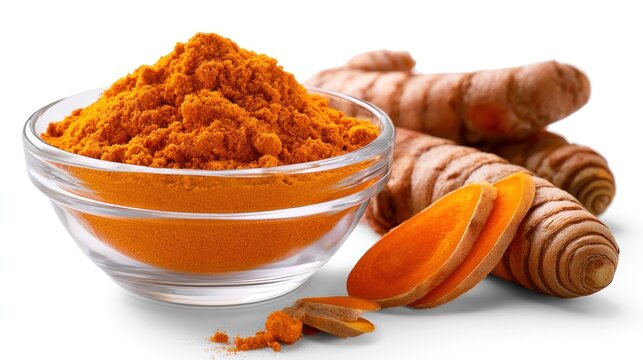 Vibrant turmeric powder and root spice collection