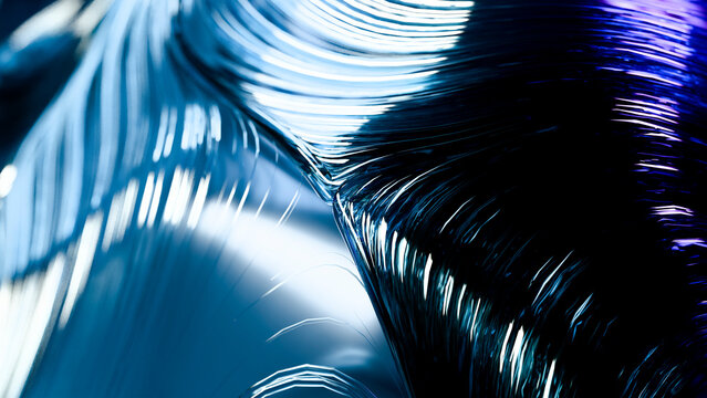 Abstract digital illustration of flowing glossy blue and black wave
