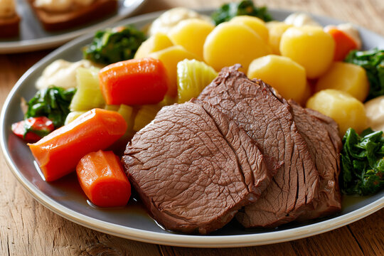 Traditional Austrian Tafelspitz with Tender Boiled Beef, Potatoes and Root Vegetables