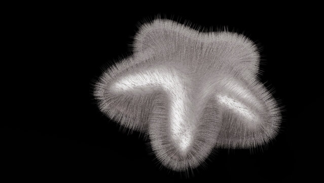 White abstract 3d shape with fine fuzzy texture and soft filaments