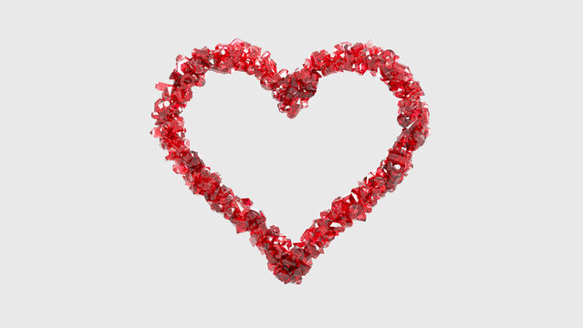 Red crystal heart sculpture 3d illustration