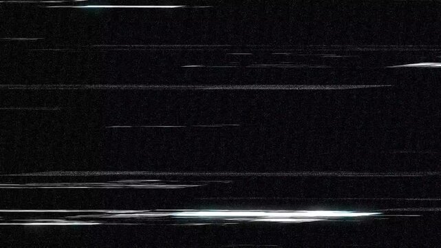 Analog VHS Glitch Distortion And TV Static Noise Overlay On Black Background