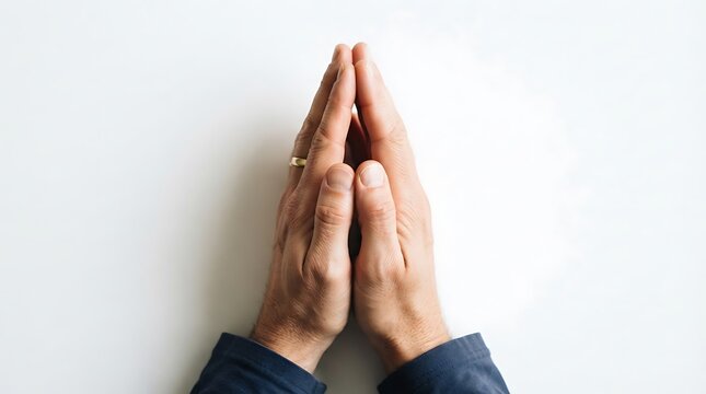 Hands folded in prayer,isolation on a white background.