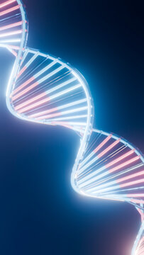Glowing dna double helix strand on blue background