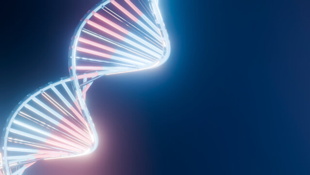 Glowing double helix dna strand illustration in molecular genetics