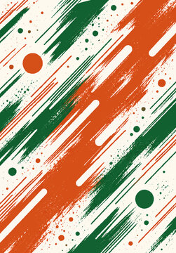 Orange and green diagonal brush stroke pattern on cream background
