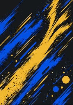 Blue and gold diagonal brush stroke pattern on black background