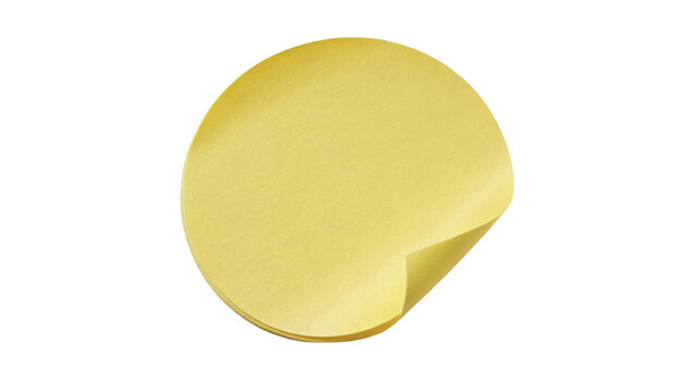 Single blank round yellow sticky note paper block template layout isolated on transparent background