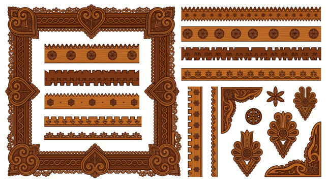Polish Podhale Parzenica Wood Carving Folk Art Raster Border