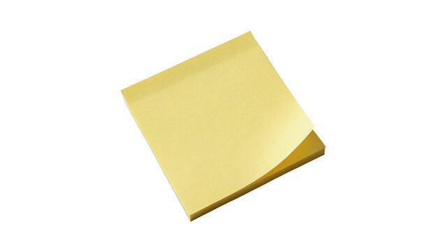 Single blank square yellow sticky note paper block template layout isolated on transparent background