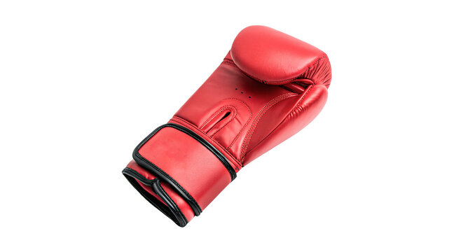 Single red leather boxing glove sport fitness equipment protective gear isolated on transparent background