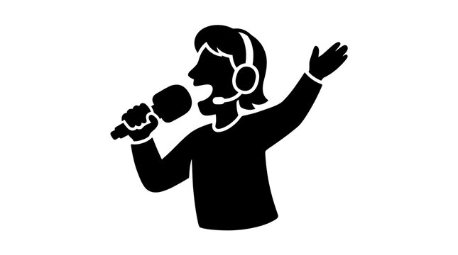 Woman Singing into Microphone Silhouette Icon