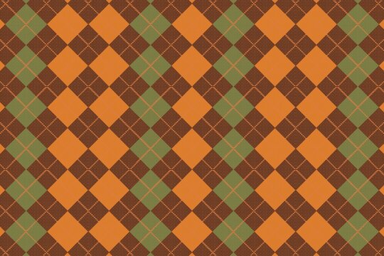 Autumn Argyle Seamless Pattern Background with Orange, Brown, and Olive Green Diamond Plaid Vector