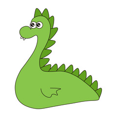 Funny hand drawn Brontosaurus Dinosaur Dragon isolated transparent background. Vector illustration of kids art Dinosaur design. Naive Dragon. EPS 10 © Olga Igumenova