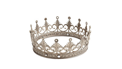 Ornate decorative vintage metallic silver royal crown luxury jewelry ornament isolated on transparent background © Raya Richards