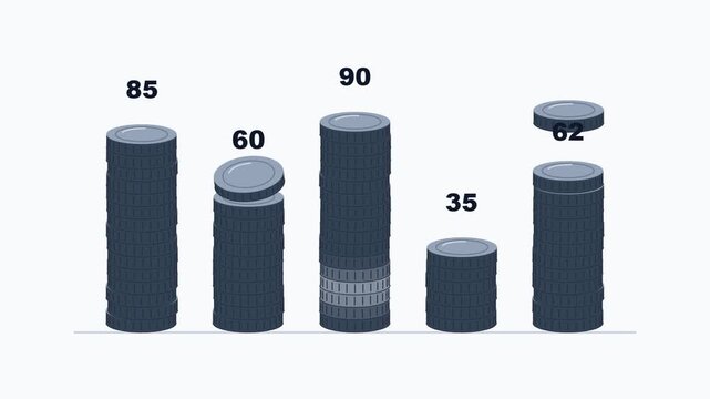 Blue silver coin piles comparison chart on clean light layout