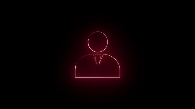 Red glowing neon user profile icon loop video with cyber HUD effect for business person concept