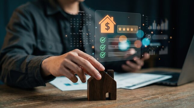 Mortgage advisor evaluates property valuation and risk assessment checklists to approve home loans, guiding confident buyers through financial planning and strategic housing investment.