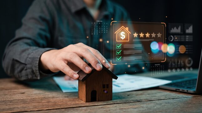 Mortgage advisor evaluates property valuation and risk assessment checklists to approve home loans, guiding confident buyers through financial planning and strategic housing investment.