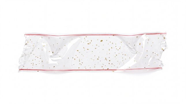 A strip of transparent tape with faint specks of dirt and a subtle pink lining adheres firmly to a surface, showcasing its functional yet minimalist aesthetic.