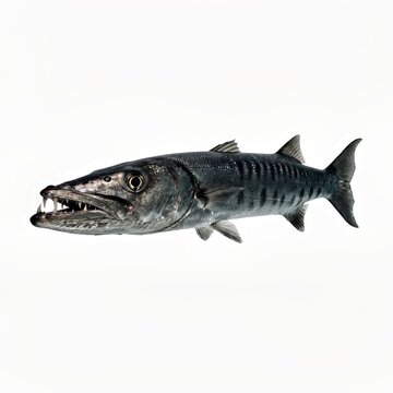 Isolated Silver Barracuda With Open Mouth and Sharp Teeth