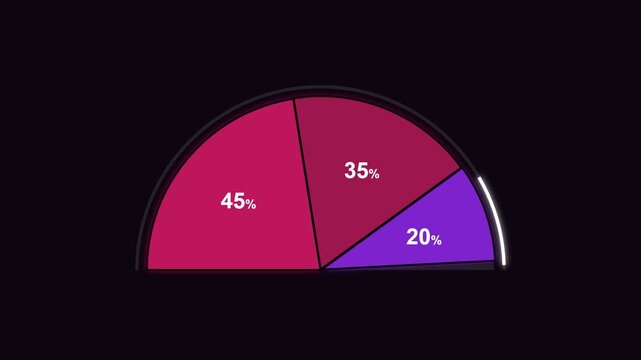 Half pie semicircle chart in berry tones filling on dark