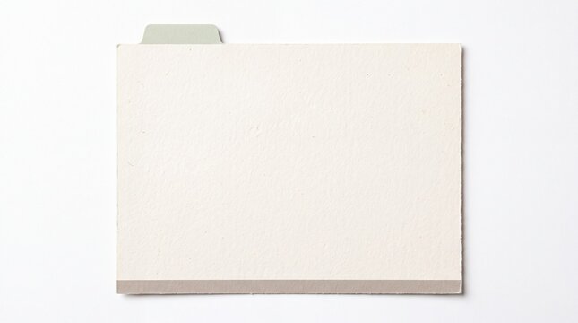 A minimalist flat lay of a plain manila folder with a pale green tab, isolated against a stark white background, suggesting organization and data storage.