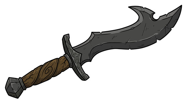Fantasy Curved Sword Weapon, Cartoon Style