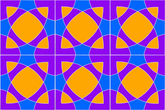 Purple, blue and orange pattern design for wallpaper, window glass, floor etc