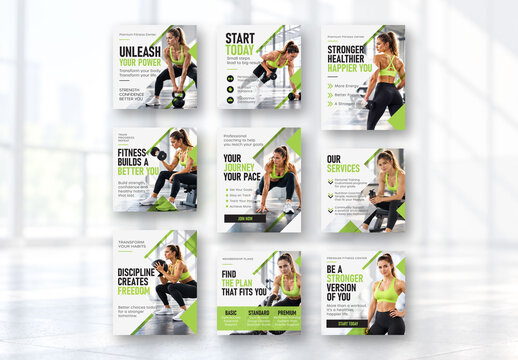 Social Media Template Set for Fitness Center, Personal Training and Gym Promotion