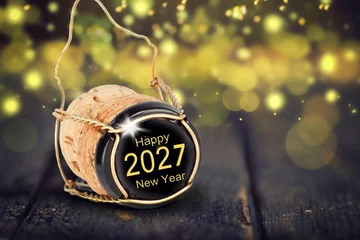 Champagne Cork with Glowing 2027 Numbers Symbolizing New Year Celebration and Fresh Beginnings © Jenny Sturm